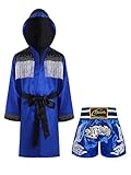 Freebily Kinder Boxing Shorts Boxmantel Set Jungen Muay Thai Fight Shorts Set Weltmeister Sportler Kickboxer Kledung Blau-Mantel&Blau-Shorts 158-164