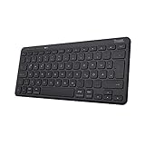 Trust Lyra Kompakte Bluetooth Tastatur, QWERTZ-Layout, 85% Recyclingkunststoff, Multi-Device Funktastatur, Wiederaufladbare Tastatur Kabellos für PC, Laptop, Mac, iPad, Android, iOS – Schwarz