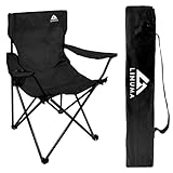 LINUMA® Faltstuhl SCHWARZ Campingstuhl Anglerstuhl mit Getränkehalter & Tragetasche - Anglersessel klappbar - Klappstuhl Gartenstuhl Faltstuhl Relaxsessel Angelsessel faltbar