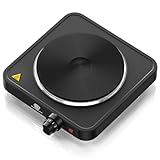 SUPERLEX Elektrische Kochplatte Herdplatte 1 Kochfeld 1500W Einzelkochplatte Mit Thermostat Und Überhitzungsschutz Gusseisenplatte Kompakt Tragbar Für Camping Büro Und Zuhause Alle Kochgeschirrarten