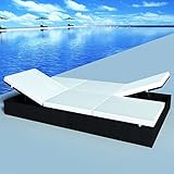 LVHUIDEH Sonnenliege, Doppelliege, Polyrattan Liegestuhl mit Auflage, Wetterfest, Verstellbar Rückenlehne, Garten Relaxliege, Gartenbetten, 194 x 120 x 31 cm