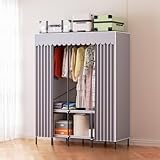 Daromigo Faltbarer Stoffschrank ohne Montage, mobiler Kleiderschrank 138×170×48 cm mit Stahlrohrrahmen bis 100 kg, 48 cm Tiefe Stauraum, 360° Staub- und Sichtschutz, für Mietwohnung & kleine Räume