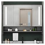 Moderner LED-Badezimmer-Spiegelschrank mit 3 Türen, Anti-Beschlag-Funktion, dimmbar, Touch-Sensor-Schalter, Grau, 61 x 81 cm