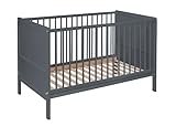 Baby Happy Bliss Nelly Babybett 120x60 cm – Kinderbett – Grau – Buchenholz – 2-Fach höhenverstellbar – 3 Schlupfsprossen – EN 716 geprüft