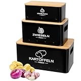 Avmvnvc Kartoffel Aufbewahrungsbox - 3er Set Kartoffel Zwiebel Knoblauch Aufbewahrung - Zwiebeltopf Kartoffelbox Knoblauchtopf - Hält Gemüse Länger Frisch (Schwarz, Rechteckig)