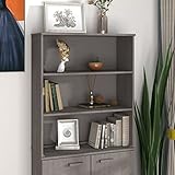 Fangmaliuyun HAMAR Highboard Oberteil, Sideboard Küche mit 2 Ablagen, 85 x 35 x 100 cm, massives Kiefernholz & MDF, Hellgrau, Modernes Design für Küche, Flur, Wohnzimmer