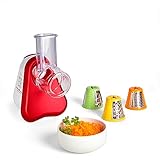 Moulinex Fresh Express 3 in 1 Elektrisches Schnitzelwerk, Gemüseschneider, Gemüsehobel, 150W, 3 Einsätze (fein reiben, fein schneiden, Käse reiben), Made In France, rot, weiß, DJ7535