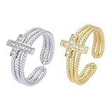 FOMIYES 2 Stück Verstellbare Offene Strass Kreuzringe Fingerringe für Damen Langlebig Hautfreundlich Modischer Statement Schmuck