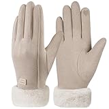 Omtofo Handschuhe Winter Damen Beige Touchscreen Warme Winterhandschuhe Mit Fleece Futter, Outdoor Winter Geschenke FüR Skifahren Radfahren Geschenk