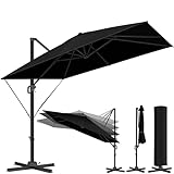 KESSER® Sonnenschirm Ampelschirm Sun XL 300 x 300 cm Inkl. Abdeckung +Windsicherung Drehbar Neigbar Kippbar Marktschirm Groß 360° Rotation, Gartenschirm mit Kurbel Sonnenschutz UV50+, Schwarz