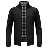 KUDORO Strickjacke Trachtenjacke Herren Cardigan mit Reißverschluss Gestrickt Wintermantel Strickjacke Sweatjacke Winterjacke Mit Stehkragen Fleecejacke Langarm(Schwarz1,4XL)