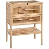 tectake 403246 Hamsterkäfig aus Holz, Kleintierkäfig mit Mehreren Etagen, Mäusekäfig mit aufklappbarem Deckel, Nagerkäfig inkl. klappbarer Rampe, für kleine Nagetiere, 60 x 40 x 80 cm