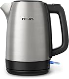 Philips Daily Collection Metall Wasserkocher – 1,7L, Leuchtanzeige, 360°-Basis, Mikro-Sieb-Filter, Flaches Heizelement, Sprungdeckel, Energiesparend, Sicheres Design, Schnelles Aufkochen (HD9350/90)