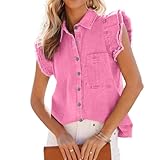 HOTIAN Damen Jeanshemd Kurzarm Damen Jeans Bluse Elegant Kurzarm Shirt Lose Sommer Jeansbluse short