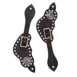 Fockety Sporenriemen, 9.8in Rindsleder Strass Robuste Langlebige Metallschließe Einstellbare Länge Western Sporenriemen Western Vintage Style Sporenriemen Western Womens