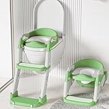 3 IN 1 Toilettensitz Kinder mit Treppe, Potty Training Toilet WC Sitz Kinder für Jungen und Mädchen, Höhenverstellbar und Klappbar, PVC-Sitzkissen, Spritz- und Rutschfestes Trittbrett