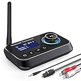 Ainostone 3-in-1 Bluetooth 5.0 Sender Empfänger für 2 Kopfhörer Bluetooth Audio Adapter Low Latency Bluetooth Transmitter mit Bypass Schalter Lautstärkeregelung AUX Optisch RCA für TV Stereoanlage PC