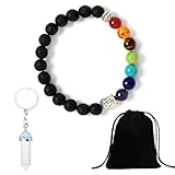 Meifiyu Chakra Armband Natürliche,Heilsteine Armband mit Heilsteinen und Buddha-Perle,Yoga Zubehör für Damen und Herren,Heilsteine Schmuck mit Aufbewahrungstasche + Kristallanhänger