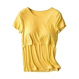 Umstands-Oberteil für Damen, kurzärmelig, mit seitlichen Knöpfen, Rundhalsausschnitt, einfarbig, Still-Top, T-Shirt zum Stillen, Herbst, Winter, Umstandsmode, gelb, Large