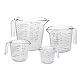 Gucass 4 Stück Messbecher Set, Kunststoff Mit Griff und Skala, 150/300/600/1000ml, Hitzebeständig Präzisions Für Küche Labor, BPA-Frei, Transparent