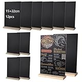 CYEER 12 Stück Schiefertafel zum Beschriften, 15x22CM Kreidetafel Aufsteller, Doppelseitige Kleine Tafel mit Holzsockel Holz Aufsteller für Preisschilder Buffettisch Geburtstag Hochzeit Party Event