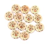 12 wunderschöne Holzknöpfe 20mm natur rund mit Teddymotiv 2 Löcher zum aufnähen annähen Knöpfe Handarbeit Scrapbooking für Kinderkleidung Jacken Mützen Strampler