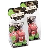 2 Marzipan Schweinchen auf Kleeblatt im Cellophanbeutel – Glücksbringer aus feinem Marzipan – ideal als Neujahrsgeschenk, Tischdeko oder Mitbringsel – Günthart Qualität, handgefertigt, 2er Pack