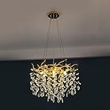 Kristall-Kronleuchter, Gold, dimmbare LED-Pendelleuchte, Regentropfen, Luxus für Küche, Wohnzimmer, Hotels – moderne Baumzweig-Schrankbeleuchtung, linearer großer Foyer-Kronleuchter, Decken-Esszimme