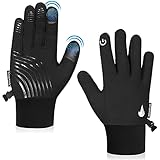 Kinder Fahrradhandschuhe Sport Winter Thermo Jungen Mädchen Kinder Winddicht Anti-Rutsch Touchscreen Handschuhe Alter 4-12 Jahre Fahrradhandschuhe Reiten Laufen Warm Outdoor (L(10-12 Jahre), Schwarz)