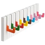 RICOO Garderobenleiste Wandgarderobe Kindergarderobe Piano Design ausklappbar WM1885-LS Garderobe Wand Hakenleiste Kleiderhaken klappbar 9 Haken Holz Klavier bunt Garderobenhaken