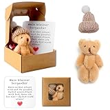 Pocket Hug Positive Mini-Teddybär, Bär In Einer Box Mini-Plüsch Figuren Lustige Teddy-bär Puppe Sorgenbär-Umarmung in Einer Box Kleines Tier Mit Inspirierender Karte für Frauen Babyparty Freunde