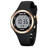 GOLDEN HOUR Digital Uhr Damen 5ATM wasserdichte Sport Chronograph Silikonarmband Armbanduhr Damen Sportlich Elegant Uhren Damen mit Datum Leuchtend Leicht ablesbares Zifferblatt - Schwarz