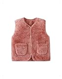 HEOXIN Baby Mädchen Weste Winter Fleece Jacken, Baby Warme Fleecejacke, Kleinkind Süß Druckknöpfen Fleeceweste Kinder Ärmellose Gilet, Unisex Waistcoat Jacke mit Tasche, Rosa, 6-7 Jahre