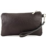 modamoda de T193 Damen Leder Clutch Handgelenktasche Kosmetiktasche Klein handmade in Italy, Farbe:Dark Chocolate