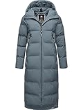Ragwear Damen Wintermantel Warmer wasserdichter und atmungsaktiver Steppmantel extralang mit Kapuze Patrise Grey Gr. M