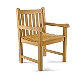 DIVERO Gartenstuhl massiv Teak Holz Landhaus rustikaler Gartensessel Armlehne