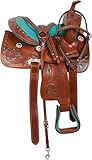 SUPREME SADDLERY Handgefertigter Premium-Leder-Sattelzaumzeug, Westernfass für Rennsport, Pferde, Größe 40,6 cm