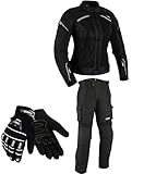 BOSmoto DAMEN MOTORRADKOMBI JACKE + HOSE + HANDSCHUHEN - BIKE MOTORRAD ROCKER TOURING in verschiedenen farben (XXL, Schwarz)