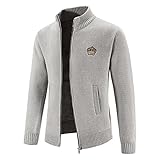 Strickjacke für Herren, grob gestrickt, mit geradem Kragen, Slim Fit, lässig, einfarbig, bequem, Cardigan, Herren, Herbst, Winter, offen, mit Reißverschluss, Strickjacke, 47 - Grau, XXX-Large