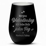 Love Faith - Vergiss Valentinstag - Personalisiertes Windlicht als Geschenk zum Valentinstag für Paare schwarz & Silber, mattiertes Glas