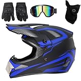 Motorrad-Dirt-Bike-Helm, Integral-Motocross-Helme, Professioneller Motocross-Helm Erwachsene, Mountainbike-Helm mit Schutzbrille, Handschuhen, Gesichtsschutz