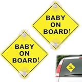 2 Stück Baby an Bord Auto Warnschilder,Baby On Board Aufkleber Auto,Baby On Board,Baby An Bord Aufkleber Auto,für Autofenster wiederverwendbar Baby an Bord Aufkleber(12 x 12 cm,Doppelten Saugnäpfen)