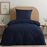 Dreamzie Bettwäsche-Set 135x200 aus Baumwoll-Perkal – Dunkelblau – Bettbezug 135x200 und 2X Kissenbezug 80x80 cm – Oeko-Tex Zertifiziert