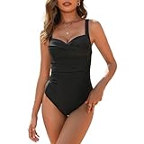 Veranobreeze Badeanzug Damen bauchweg Bauchkontrolle EIN Stück Modest Bademode für Frauen Vintage Badeanzug Damen Große größe Push Up Badeanzug(Schwarz, EU44)
