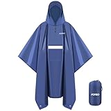 Regenponcho Herren Damen - Regencape mit Kapuze, Leichter & Wiederverwendbar, 3 in 1 Multifunktional Atmungsaktiv Regenjacke mit Taschen, Reflexstreifen, Ideal für Wandern, Picknick, Camping (Blau)