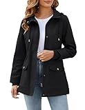 Vancavoo Übergangsjacke Damen Jacke Outdoor Kurzmantel Frühjahr Elegant Frühjahrsjacke Leichte Gefütterte Winterjacke Baumwolle Parka mit Kapuze mit Kordelzug für Frühling Sommer Herbst,Schwarz,M