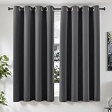 TOPICK Gardinen mit Ösen Wohnzimmer Vorhänge Blickdicht Blackout Curtains 175x140 cm 2er Set Verdunklungsvorhänge Fensterdekoration Übergardinen Schlafzimmer Ösenvorhänge Dunkelgrau