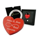 Geschenkfreude Liebesschloss mit Gravur - witterungsbeständig - personalisierte Geschenke für Frauen Weihnachten - Geschenke für Paare zu Weihnachten - Wichtelgeschenk - Schloss mit Gravur rot