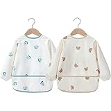 COTTONBEBE Baby Lätzchen mit Ärmeln, Wasserdicht Ärmellätzchen für Mädchen und Junge, Fütterungs Lätzchen Baby mit Lange-Ärmeln, Weich Babylätzchen für Baby Essen, 2 Set (6-36 Monaten)