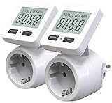 revolt Energiemessgerät: 2er-Set Digitale Energiekostenmesser, 180° drehbares Display, 3.680 W (Energiezähler, Strommessgeräte, Energiekostenrechner)